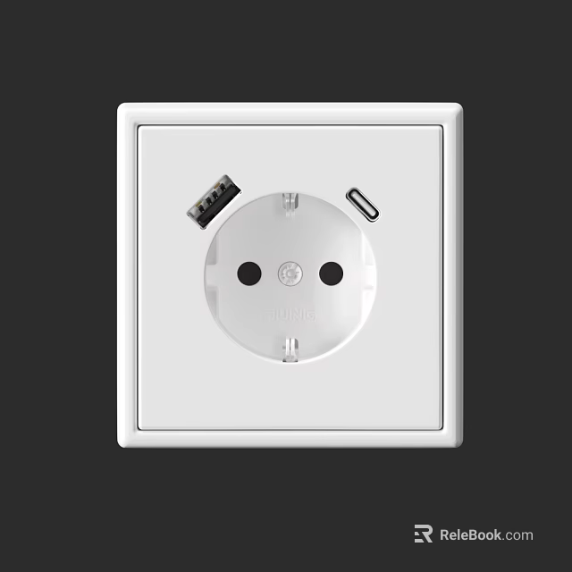 Modern White Home Wall Switch Panel With Electrical Outlet USB And Type C Ports Design 3d model 