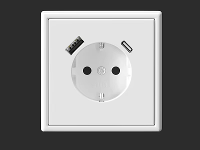 Modern White Home Wall Switch Panel With Electrical Outlet USB And Type C Ports Design 3d model