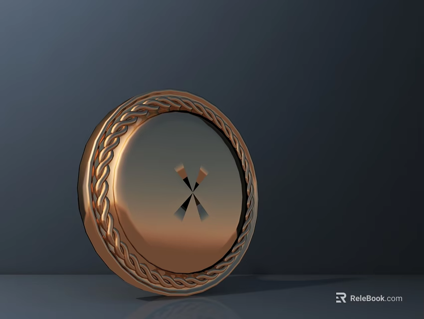 Architectural Exterior Wall Featuring Copper Circular Ornament With Braided Edges And Cross Symbol 3d model 