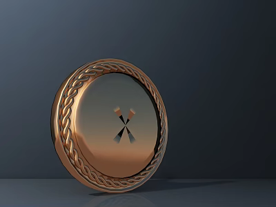 Architectural Exterior Wall Featuring Copper Circular Ornament With Braided Edges And Cross Symbol 3d model