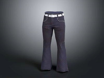 Dark Colored Flared Pants With White Belt And Side Rivet Details For Fashionable Look 3d model