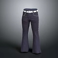 Dark Colored Flared Pants With White Belt And Side Rivet Details For Fashionable Look