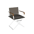 Folding Armchair With White Metal Frame Wooden Arms And Dark Seat