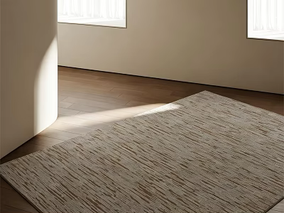 Square Carpet With Textured Pattern On Wooden Floor Near Windows With White Curtains Natural Light 3d model