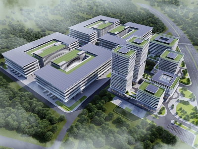 Modern industrial headquarters office industrial park plant 3d model