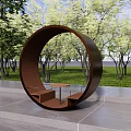 Circular Landscape Seat Creative Design With Green Trees Lawn And Outdoor Park Setting