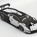 White And Black Supercar With Sporty Design Large Rear Wing And Streamlined Exterior