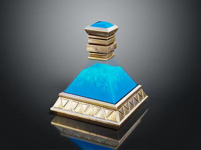 Blue Pyramid Ornament With Golden Accents And Smooth Blue Surface Design 3d model