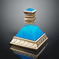 Blue Pyramid Ornament With Golden Accents And Smooth Blue Surface Design