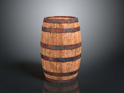 Rustic Wooden Barrel With Metal Hoops For Home Decor And Storage 3d model