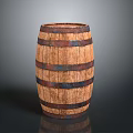 Rustic Wooden Barrel With Metal Hoops For Home Decor And Storage