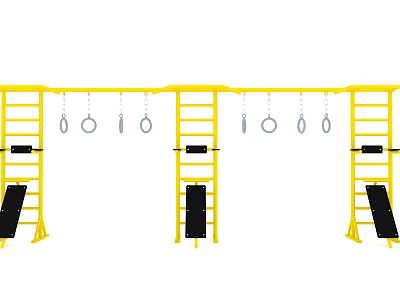 Yellow Playground Equipment With Ladders Hanging Rings And Climbing Structures 3d model