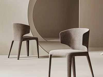 Modern Minimalist Dining Chairs With Curved Fabric Backrest And Slim Wooden Legs In Beige Interior 3d model