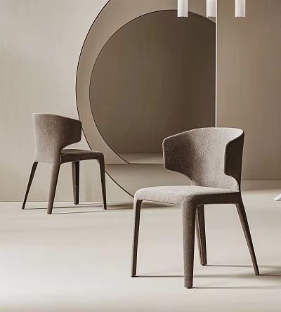 Modern Minimalist Dining Chairs With Curved Fabric Backrest And Slim Wooden Legs In Beige Interior 3d model