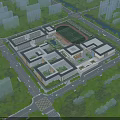 Modern School Campus Design With Classroom Buildings Sports Field And Greenery Surroundings