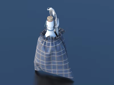 Blue Plaid Cloth Bag With White Bottles And Daily Necessities Inside 3d model