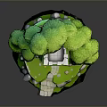 Enchanting Tree Tower Building With Green Foliage Stone Path And Wooden Door