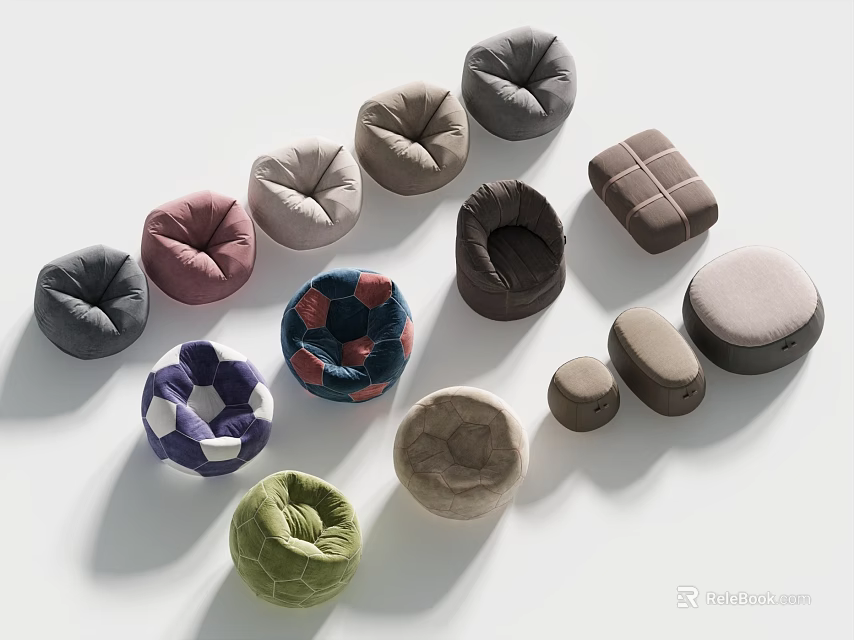 Colorful Ottoman Poufs With Various Shapes And Assorted Colors For Home Decor 3d model 