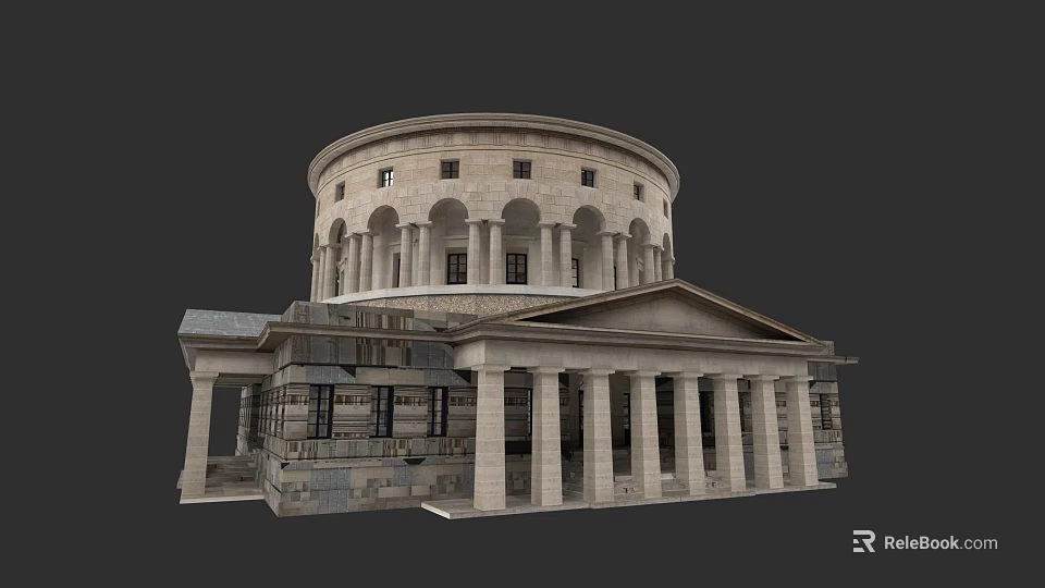 Classical Urban Architecture Complex With Round Building Arch Windows And Stone Columns 3d model 