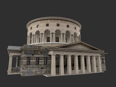 Classical Urban Architecture Complex With Round Building Arch Windows And Stone Columns 3d model
