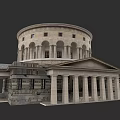 Classical Urban Architecture Complex With Round Building Arch Windows And Stone Columns