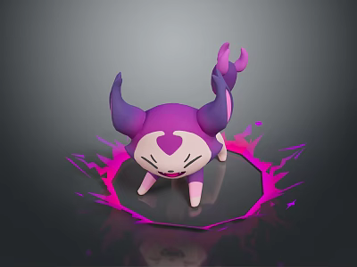 Magical Purple Game Fantasy Character With Horns Tail And Pink Energy Effects On Dark Background 3d model