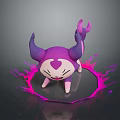 Magical Purple Game Fantasy Character With Horns Tail And Pink Energy Effects On Dark Background