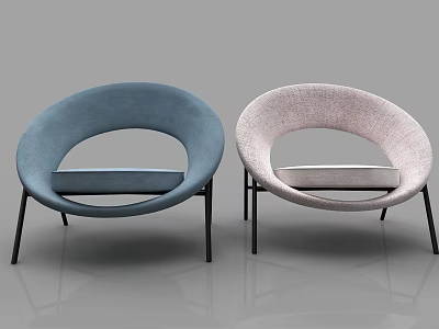 Modern Leisure Chairs With Blue Light Pink Upholstered Round Hollow Back And Metal Legs 3d model