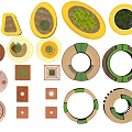 Various Modern Tree Planter Designs Featuring Circular Oval Shapes And Green Plants 3d model