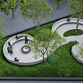 Beautiful Serene Park Landscape With Winding Pathway Seating Areas And Lush Trees Green Lawn