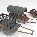 Vintage Antique Carts And Wagons Featuring Cage Canvas Cover And Wooden Wheels