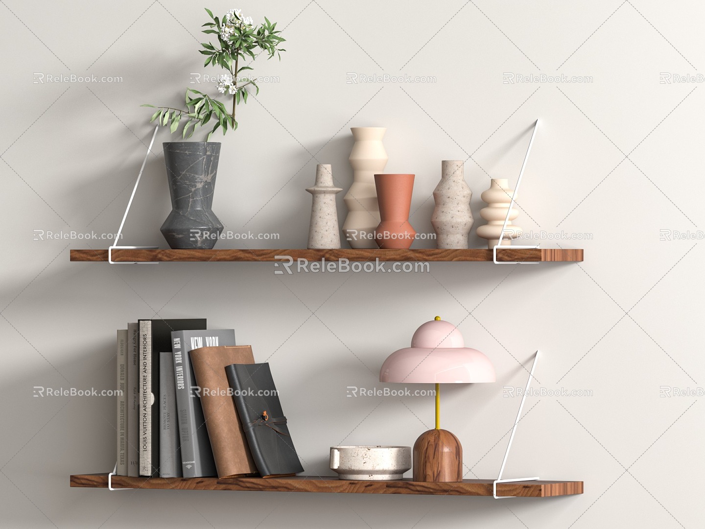 Wall Decoration Rack Storage Board Vase Book Table Lamp Ornaments Combination Rattan Single Chair 3d model