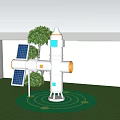 Creative Photo Check-in Spot Featuring White Space Capsule Solar Panels Green Lawn and Hedge