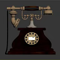 Vintage Electronic Telephone With Wooden Base And Rotary Dial Design