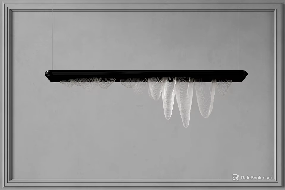 Modern Black Frame Chandelier With White Petal Shaped Glass Shades For Interior Ceiling 3d model 