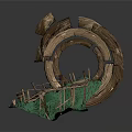 Wooden Circular Ring Structure Design With Wooden Bridge And Green Grass