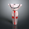 Traditional White Outfit With Colorful Beaded Collar Red Waist Belt Striped And Circular Pattern Skirt