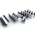 Office Desks with Multiple Computer Monitors and Ergonomic Office Chairs in Modern Workstation Setup