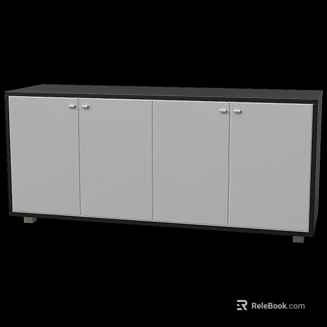 Modern Entryway Side Cabinet With White Doors Black Frame And Metal Handles 3d model 