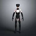 3D Model Female In Black Tight Fitting Outfit With High Hat Long Gloves And Boots