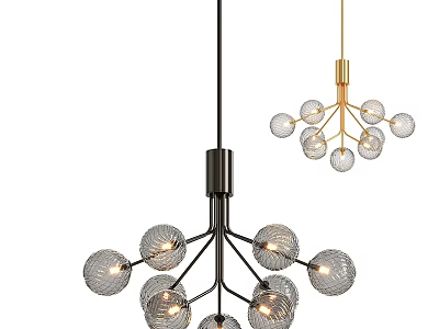 Modern Pendant Chandelier Design With Black Gold Metal Arms And Glass Ball Light Shades 3d model