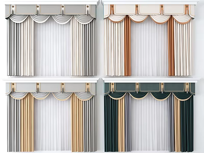 Stylish Curtain Sets with Valance Sheer Panels and Multi Color Drapery Designs 3d model