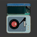 Vintage Portable Record Player With Open Green Case Red Vinyl And Turntable Needle