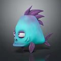 Cute Cartoon Fish Character With Turquoise Body Purple Fins And Sleepy Eyes