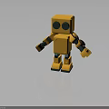 Yellow Block Shaped Robot Creature With Black Large Eyes And Green Joints