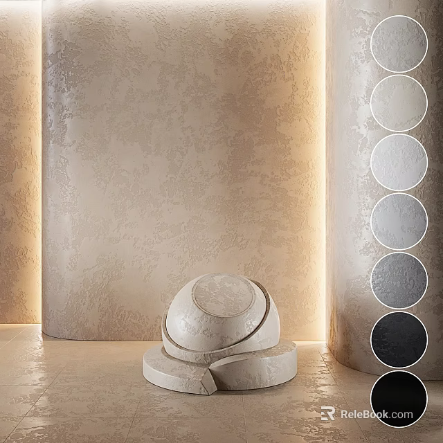 Stacked Circular Architectural Components On Beige Textured Wall With Illuminated Background And Color Samples 3d model