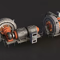 Industrial Heavy Machinery With Large Rotary Drums Orange Components Gray Frames And Control Panels