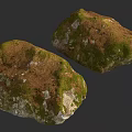 Natural Stone and Wood Pieces with Green Moss and Rustic Textured Surfaces