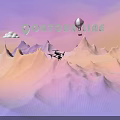 Scenic Purple Pink Sky With Hot Air Balloon Helicopter And Cloudy Mountains