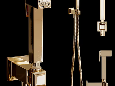 Elegant Modern Golden Shower System With Handheld Fixed Heads And Faucet 3d model